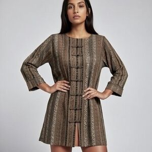 Pride & Joy Women's Tribal Print Ethnic Tunic Shirt Black Tan and Cream Size 12